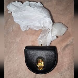 Marc Jacobs Coin Purse Pouch Charm Case Leather Cresent Black & gold-tone